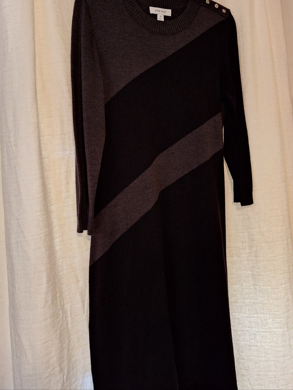 Nine West Dark Charcoal Ribbed Crewneck Sweater